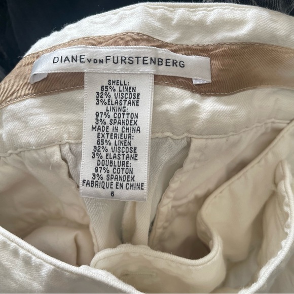 Diane Von Furstenberg Amor linen blend flare white off white pants size 6 - Picture 3 of 9